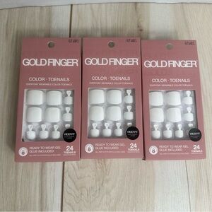 Kiss GoldFinger Press On Toenails GTW01 White Lot Of 3 Pack glue included